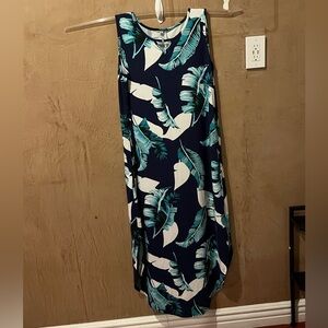Navy Tropical Leaf Tank Dress XL new